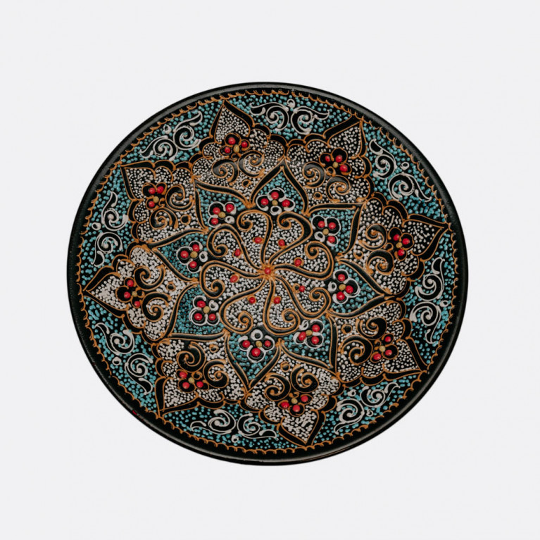 Unik handgjord dekorativ tallrik från Uzbekistan, 26 cm, droppteknik